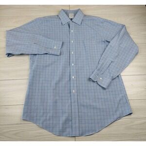 Brooks Brothers Regent Dress Shirt Mens 16.5‎ 35 Blue Windowpane Supima Cotton